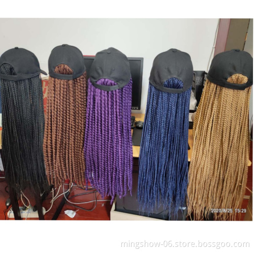 Hot Selling Long Synthetic Baseball hat  Wig with Braided Box Braids Wigs For Afro Women rWhite Hat Wig Adjustable